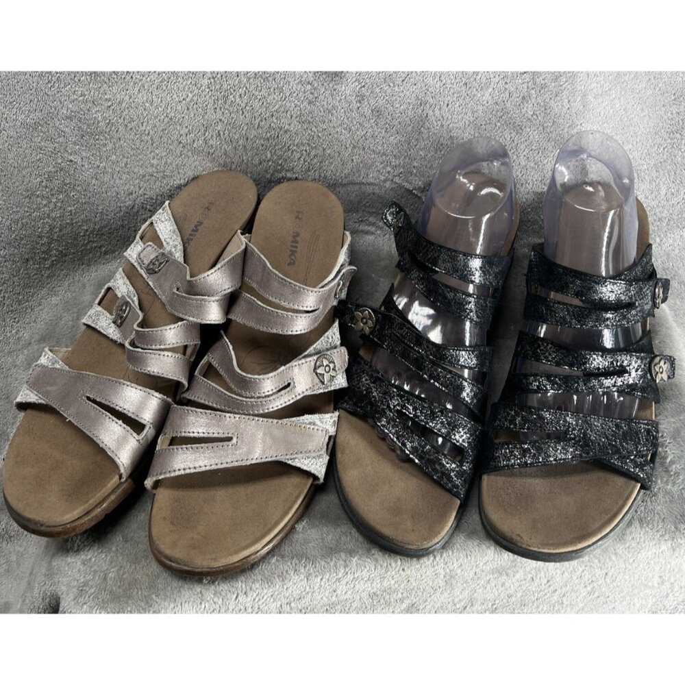 2 Pair Romika Women’s 42 Concept Comfort Leather Sandals 3 Strap Adjustable Shoe
